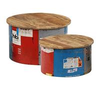 Yunovire Lot de 2 tables basses en bois massif de mangue, 60 x 60 x 35 cm, 50 x 50 x 28 cm, poli et laqué, table d'appoint de salon de style industriel pour les petits espaces, design rustique