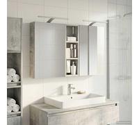 Yunovire Lot de 3 armoires de salle de bain en bois avec 6 étagères et 2 portes, montage mural 100 x 10,5 x 60,5 cm, avec miroir bidirectionnel, éclairage à bande LED, espace de rangement pour salle