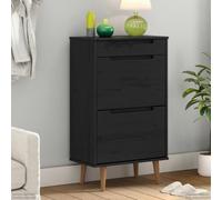 Yunovire Meuble à chaussures MOLDE en pin massif noir, 59,5 x 35 x 103 cm, avec poignées encastrées, 3 tiroirs, peu encombrant, pour couloir et couloir, rangement et système de rangement élégant