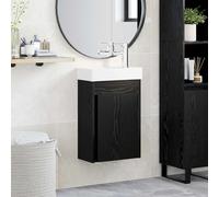 Yunovire Meuble sous lavabo de salle de bain avec lavabo et robinet en chêne noir 40,5 x 22,5 x 62 cm en bois ingénieux et céramique avec beaucoup d'espace de rangement, porte, bonde push