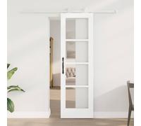 Yunovire ORKDAL - Porte coulissante blanche - 61 x 198,5 cm - Bois massif de pin et verre - Porte d'entrée - Porte d'entrée de sécurité - Porte d'entrée latérale - Porte avant - Protection