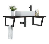 Yunovire Plateau de lavabo avec support en acier et bois de chêne massif - 100 x 60 cm - Supports trapézoïdaux pour montage mural - Meuble de salle de bain peu encombrant avec étagère et espace de