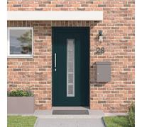 Yunovire Porte avant anthracite en PVC 98 x 200 cm avec insert en verre, porte de sécurité pour entrée et entrée latérale, avec serrure, cadre et verrouillage, convient pour la construction et la