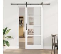 Yunovire Porte coulissante blanche 83 x 211 cm en bois massif de pin et verre - Porte d'entrée de sécurité - Porte d'entrée latérale - Porte avant avec insonorisation et isolation thermique - Pour