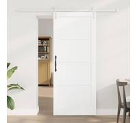 Yunovire Porte coulissante blanche en pin massif 83 x 202 cm avec rail en acier revêtu par pulvérisation, design peu encombrant, glisse en douceur, idéale pour l'intérieur, montage nécessaire