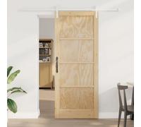 Yunovire Porte coulissante en pin massif naturel et blanc 86 x 211 cm avec rail en acier revêtu par pulvérisation, design peu encombrant, glisse en douceur, idéale pour l'intérieur et la rénovation