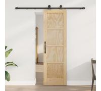 Yunovire Porte coulissante en pin massif naturel et noir 61 x 198,5 cm avec rail en acier revêtu par pulvérisation pour intérieur, design peu encombrant, glisse en douceur