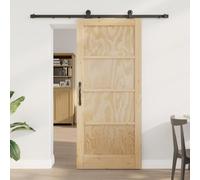 Yunovire Porte coulissante en pin massif naturel et noir 86 x 198,5 cm avec rail en acier revêtu par pulvérisation pour un design intérieur peu encombrant et un glissement en douceur