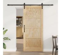 Yunovire Porte coulissante en pin massif naturel et noir - 86 x 198,5 cm - Design peu encombrant avec rail en acier revêtu par pulvérisation - Coulisse en douceur pour l'intérieur