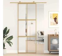 Yunovire Porte coulissante Golden 76 x 205 cm en verre trempé transparent en aluminium avec cadre fin pour construction et rénovation, convient comme porte d'entrée, porte d'entrée latérale avec