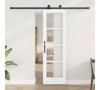 Yunovire Porte coulissante ORKDAL blanche en bois massif de pin et verre 61 x 198,5 cm avec technologie coulissante pour salon, salle à manger et intérieur, avec rail et butoir de porte