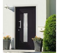 Yunovire Porte d'entrée anthracite avec vitrage isolant 108 x 208 cm, cadre en PVC, verrouillage à 5 points, seuil en aluminium, avec kit de poignée et kit de montage pour porte avant et porte