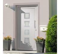 Yunovire Porte d'entrée blanche 108 x 208 cm avec verrouillage à 5 points, isolation thermique et insonorisation, cadre en PVC, seuil en aluminium, kit de montage pour construction et rénovation