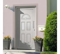 Yunovire Porte d'entrée blanche 110 x 210 cm Cadre de porte en PVC avec vitrage isolant et verrouillage champignon à 5 points, charnières 3D, seuil en aluminium, avec kit de poignée et kit de montage