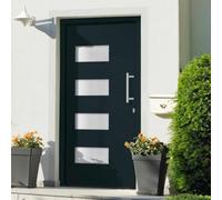 Yunovire Porte d'entrée en aluminium et PVC anthracite 100 x 200 cm avec vitrage isolant à 3 couches, serrure de sécurité à 5 positions, seuil en aluminium, bande d'étanchéité et kit de montage pour