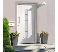 Yunovire Porte d'entrée en aluminium et PVC blanc 110 x 210 cm avec serrure de sécurité à 5 positions, isolation thermique, insonorisation, vitrage isolant, seuil en aluminium, kit de montage pour
