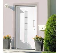 Yunovire Porte d'entrée en aluminium et PVC blanc 110 x 210 cm avec triple vitrage isolant, verrouillage à 5 positions, seuil en aluminium, serrure de sécurité et kit de montage pour porte d'entrée