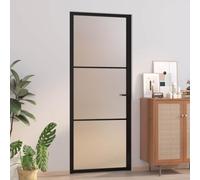Yunovire Porte intérieure 83 x 201,5 cm - Noir - Verre mat et aluminium - Porte d'entrée - Porte d'entrée de sécurité - Porte d'entrée latérale - Porte avant - Protection anti-effraction - Isolation