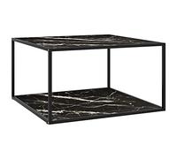 Yunovire Table basse noire avec verre aspect marbre noir, 90 x 90 x 50 cm, verre trempé, acier revêtu par pulvérisation, design moderne pour salon, étagère pratique