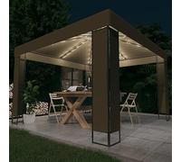Yunovire Tonnelle avec double toit, guirlande lumineuse LED, 3 x 3 x 2,7 m, taupe, cadre en acier revêtu par pulvérisation, polyester imperméable, résistant aux intempéries, pliable, idéal pour jardin