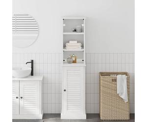 Yunovire VIGO Ensemble de meubles de salle de bain en pin massif blanc vieilli avec vitrine et armoire de salle de bain 2 pièces 37 x 34 x 150 cm étagère de rangement étagère porte étagère pour