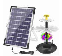 Yunseity Pompe à Eau Solaire 6 W 160 L/H avec Batterie et 12 Lumières LED, Kit de Fontaine étanche IP68 avec 9 Têtes de Buse pour Bain d'oiseaux de Jardin, Patio et Décoration de Cour (BSV-SP006L)
