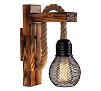 YUNYODA Applique murale en corde de chanvre en bois industriel, personnalité créative, poulie dascenseur, luminaires muraux, lampe rétro vintage pour café de chambre à coucher (sans ampoule)