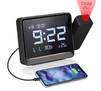 YUNYODA Reveil Projecteur Plafond, Horloge Digitale Projecteur 180°, Réveil Projection avec Température, Date, Bluetooth, Snooze, Veilleuse,Affichage 12H/24H,Luminosité Réglable, pour Bureau & Chambre