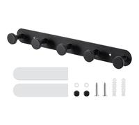 YUNYU Crochets muraux robustes en acier inoxydable - Auto-adhésifs sans perçage - Crochets de porte noirs avec 5 crochets pour rangement de salle de bain, chambre à coucher et cuisine