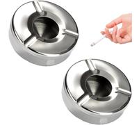 YUNYU Lot de 2 cendriers coupe-vent en acier inoxydable avec couvercle (diamètre 12 cm) | Camping, balcon et jardin | Antirouille et passe au lave-vaisselle