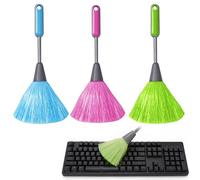 YUNYU Lot de 3 plumeaux lavables et réutilisables avec poignée ergonomique en plastique pour la maison et le bureau, nettoyage multi-surfaces (bleu, vert, rose)