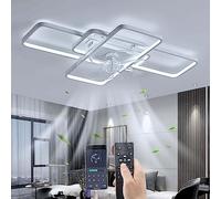 YUNZI Silence Ventilateur de Plafond avec éclairage LED 80W Plafonnier Ventilateur avec télécommande, Moderne Lampe pour Salon Salle à Manger Chambre à Coucher Cuisine, 6 Vitesses, Blanc 72CM