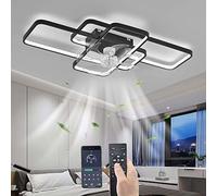 YUNZI Silence Ventilateur de Plafond avec éclairage LED 80W Plafonnier Ventilateur avec télécommande, Moderne Lampe pour Salon Salle à Manger Chambre à Coucher Cuisine, 6 Vitesses, Noir 103CM
