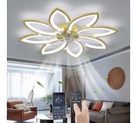 YUNZI Sourdine Ventilateur de Plafond avec lumière avec télécommande, LED Dimmable Lampe de Plafond Moderne Ventilateur de Plafond pour Salon Chambre à Coucher, Réglable 6 Vitesses, Or 90CM