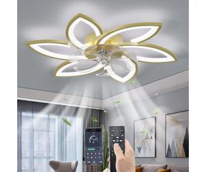 YUNZI Sourdine Ventilateur de Plafond avec lumière avec télécommande, LED Dimmable Lampe de Plafond Moderne Ventilateur de Plafond pour Salon Chambre à Coucher, Réglable 6 Vitesses, Or 78CM