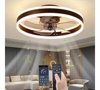 YUNZI Ventilateur de Plafond avec lumière et télécommande, LED 60W Gradable Plafonnier Moderne Profile Bas Ventilateurs de Plafond pour Salon Chambre Éclairage, 6 Vitesses, Marron, 50CM
