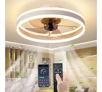 YUNZI Ventilateur de Plafond avec lumière et télécommande, LED 60W Gradable Plafonnier Moderne Profile Bas Ventilateurs de Plafond pour Salon Chambre Éclairage, 6 Vitesses, Blanc, 50CM