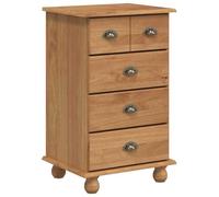 YUOGHRTFE ASKIM Commode à 5 tiroirs Marron 48,5 x 40 x 79 cm | Bois de pin massif, poignées en coquillage, design moderne, salon, chambre à coucher