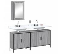 YUOGHRTFE Ensemble de 3 meubles de salle de bain gris Sonoma en bois avec | Montage mural, espace de rangement, meuble sous lavabo, miroir en verre transparent