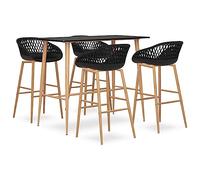 YUOGHRTFE Ensemble de bar 5 pièces noir avec table de comptoir moderne en MDF et pieds métalliques solides aspect bois, avec quatre tabourets de bar ergonomiques avec dossier en maille en