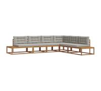 YUOGHRTFE Ensemble de canapé d'extérieur en bois d'acacia naturel et gris clair | Bois d'acacia massif, design rainuré pour l'évacuation de l'eau, facile d'entretien avec huile de bois