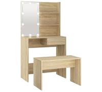 YUOGHRTFE Ensemble de coiffeuse avec LED en chêne Sonoma | Avec miroir et tabouret, éclairage LED USB, capacité d'assise de 110 kg, chambre à coucher