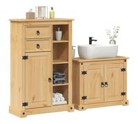 YUOGHRTFE Ensemble de meubles de salle de bain 2 pièces en pin massif avec | Bois de pin massif, 2 pièces, armoire avec poignées, support mural, surface facile d'entretien