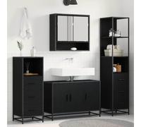 YUOGHRTFE Ensemble de meubles de salle de bain 3 pièces aspect chêne noir | Matériau en bois, montage mural, poignées de barre, portes encastrées, surface facile d'entretien, salle de bain moderne