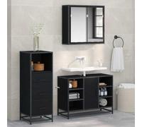 YUOGHRTFE Ensemble de meubles de salle de bain 3 pièces Bois vieilli 35 x | En bois, armoire à miroir, meuble sous lavabo, armoire de salle de bain, poignées en barre, pieds en métal, neutre