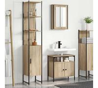 YUOGHRTFE Ensemble de meubles de salle de bain 3 pièces Chêne Sonoma 33 x | Armoire murale avec miroir - Meuble sous lavabo - Armoire haute de salle de bain - En bois - Boutons noirs - Portes
