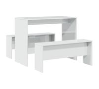 YUOGHRTFE Ensemble de salle à manger 3 pièces avec banc blanc brillant en bois, table de salle à manger stable et bancs généreux pour des repas confortables, surface lisse facile d'entretien, avec