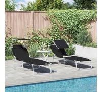 YUOGHRTFE Lot de 2 chaises longues pliantes noires 58 x 188 x 77 cm avec dossier réglable, housse en polyester et cadre en acier solide pour jardin, terrasse ou piscine
