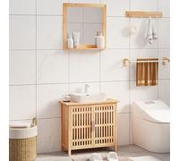 YUOGHRTFE Lot de 2 meubles de salle de bain en bois massif noyer avec | Bois de noyer massif, porte en grille pour la ventilation, miroir de maquillage transparent, espace de rangement pour