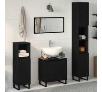 YUOGHRTFE Lot de 3 meubles de salle de bain en bois aspect chêne noir | Montage mural, pieds en métal, portes encastrées, nettoyage avec chiffon humide, design moderne